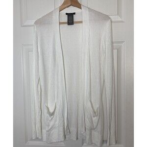 Matty M White Ribbed Cardigan Open Front Lightweight Stretch Women’s XL